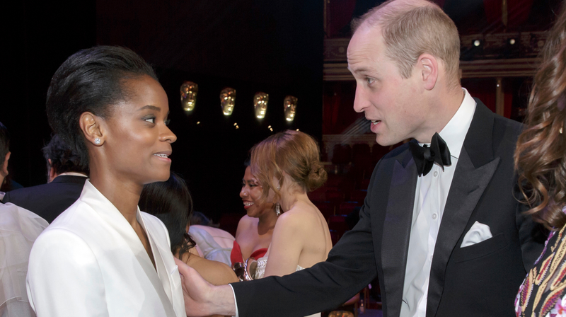 Prince William, Duke of Cambridge, meets Letitia Wright following the EE British Academy Film Awards on February 10, 2019 in London, England.